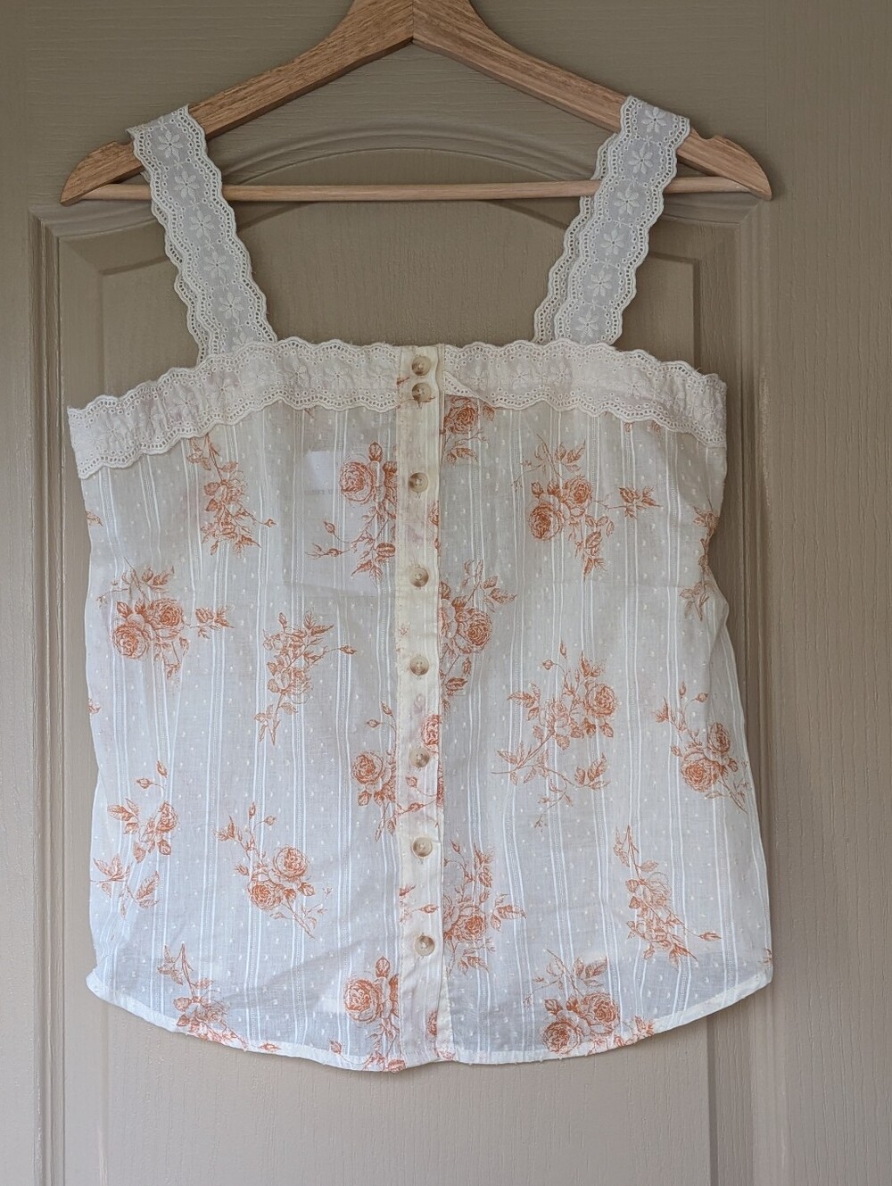 E & M  Floral Lace Strap Cotton Cami Tank Top - Small